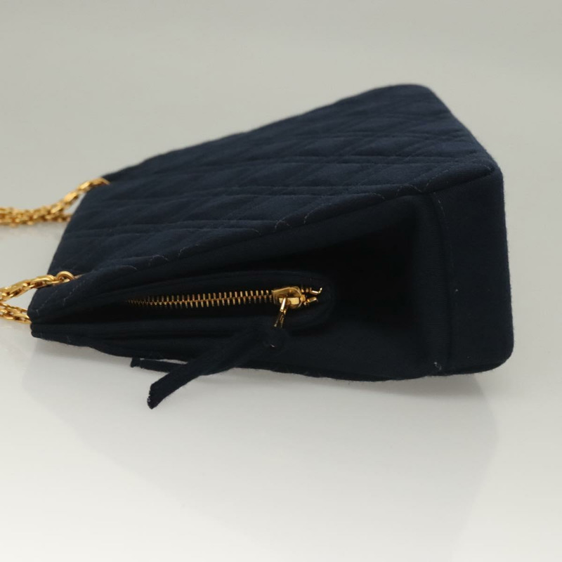 【日本直送】香奈兒 (CHANEL) 絎縫鏈條單肩包 棉質 海軍藍金色 CC 正品 133585-3