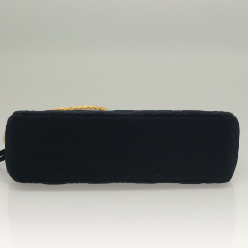 【日本直送】香奈兒 (CHANEL) 絎縫鏈條單肩包 棉質 海軍藍金色 CC 正品 133585-4