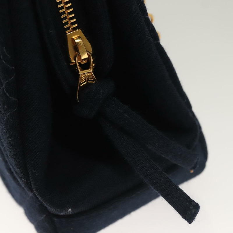 【日本直送】香奈兒 (CHANEL) 絎縫鏈條單肩包 棉質 海軍藍金色 CC 正品 133585-9
