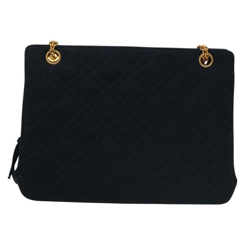 【日本直送】香奈兒 (CHANEL) 絎縫鏈條單肩包 棉質 海軍藍金色 CC 正品 133585-12