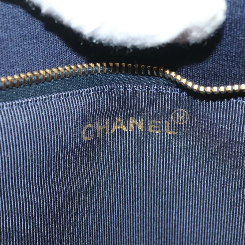 【日本直送】香奈兒 (CHANEL) 絎縫鏈條單肩包 棉質 海軍藍金色 CC 正品 133585-16