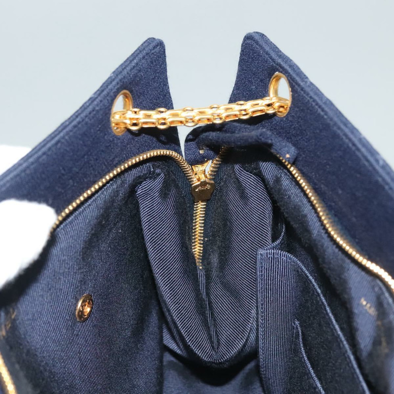 【日本直送】香奈兒 (CHANEL) 絎縫鏈條單肩包 棉質 海軍藍金色 CC 正品 133585-17