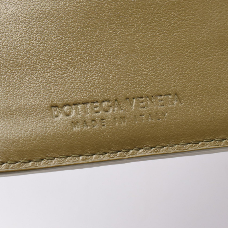 BOTTEGA VENETA Intrecciato 雙折皮夾 皮革 卡其色 二手女式-3