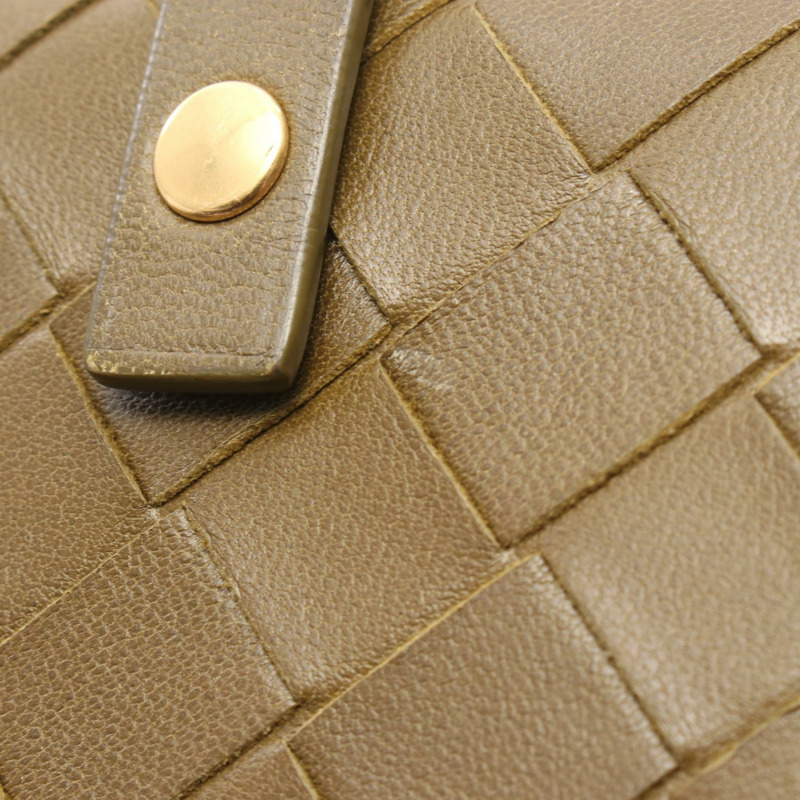 BOTTEGA VENETA Intrecciato 雙折皮夾 皮革 卡其色 二手女式-6