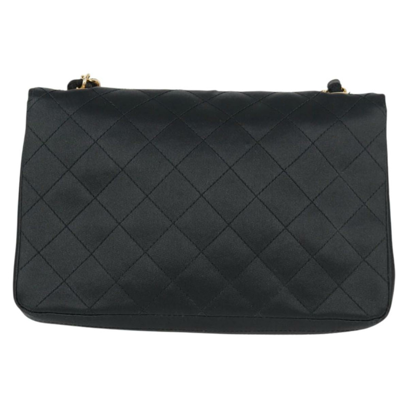 【日本直送】香奈兒 (CHANEL) 絎縫鏈條單肩包 緞面黑金色 CC 正品 134220-1