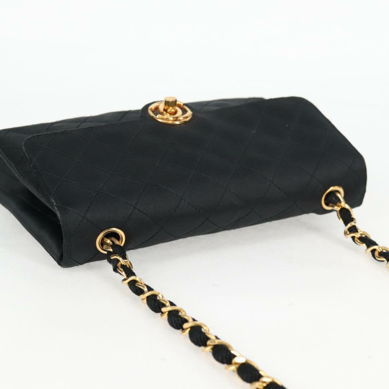 【日本直送】香奈兒 (CHANEL) 絎縫鏈條單肩包 緞面黑金色 CC 正品 134220-5