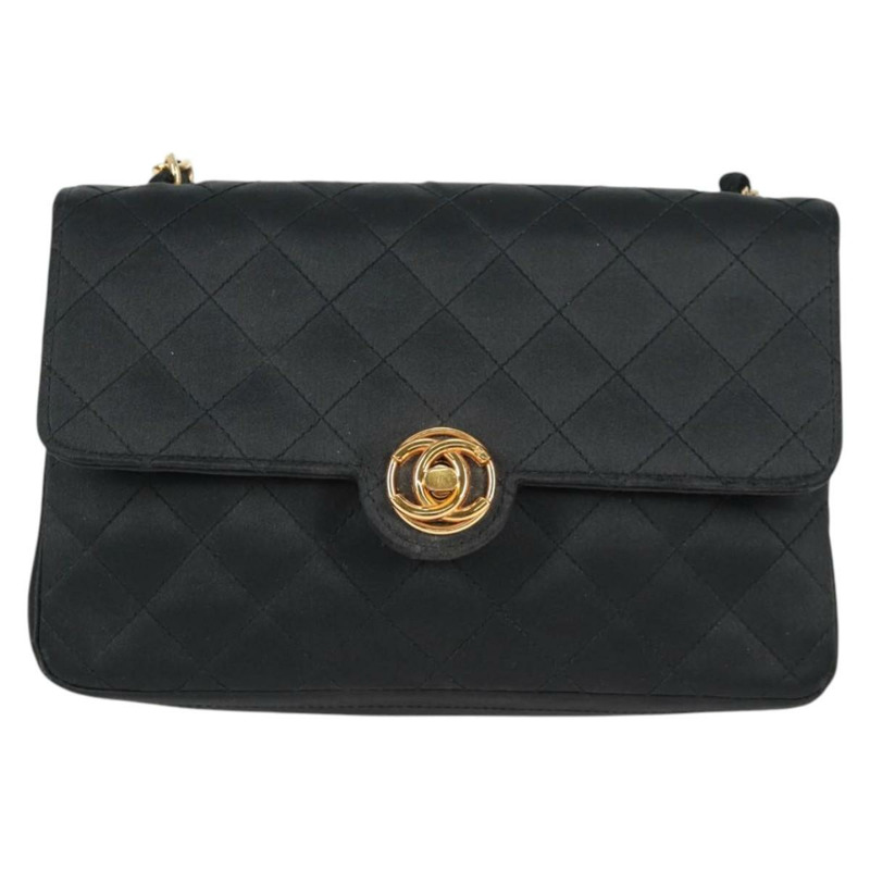 【日本直送】香奈兒 (CHANEL) 絎縫鏈條單肩包 緞面黑金色 CC 正品 134220-12
