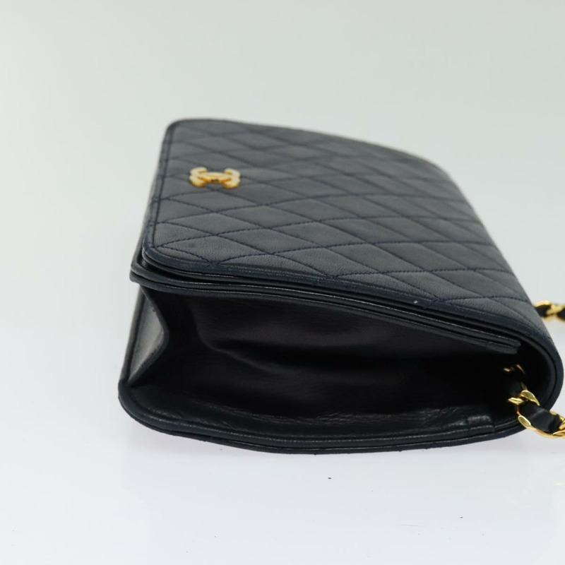 【日本直送】香奈兒 Matelasse 鏈條肩背包 羊皮 海軍藍 金色 CC 標誌 Auth 134020-3