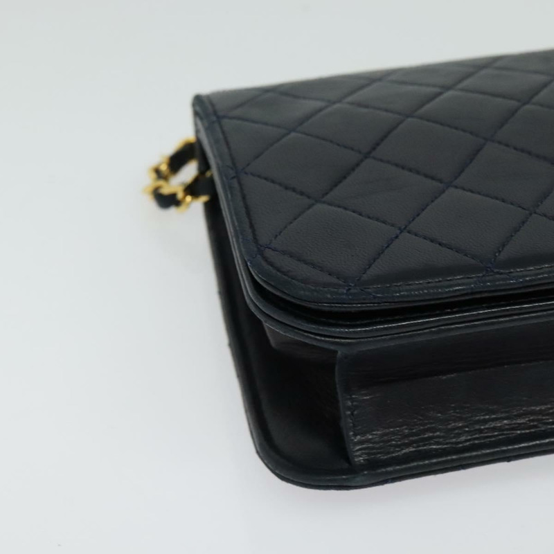 【日本直送】香奈兒 Matelasse 鏈條肩背包 羊皮 海軍藍 金色 CC 標誌 Auth 134020-7