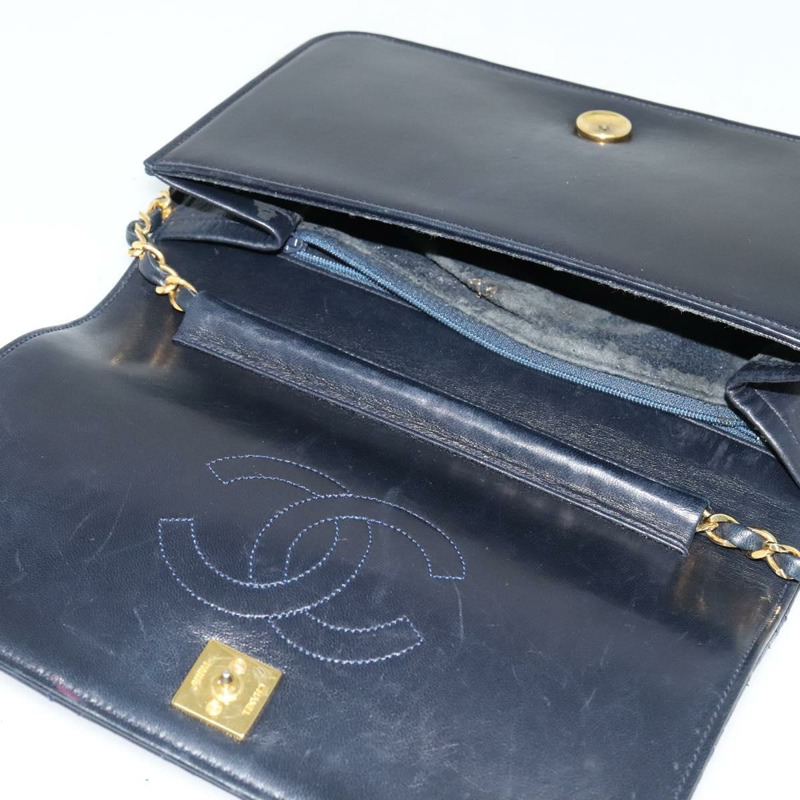 【日本直送】香奈兒 Matelasse 鏈條肩背包 羊皮 海軍藍 金色 CC 標誌 Auth 134020-18