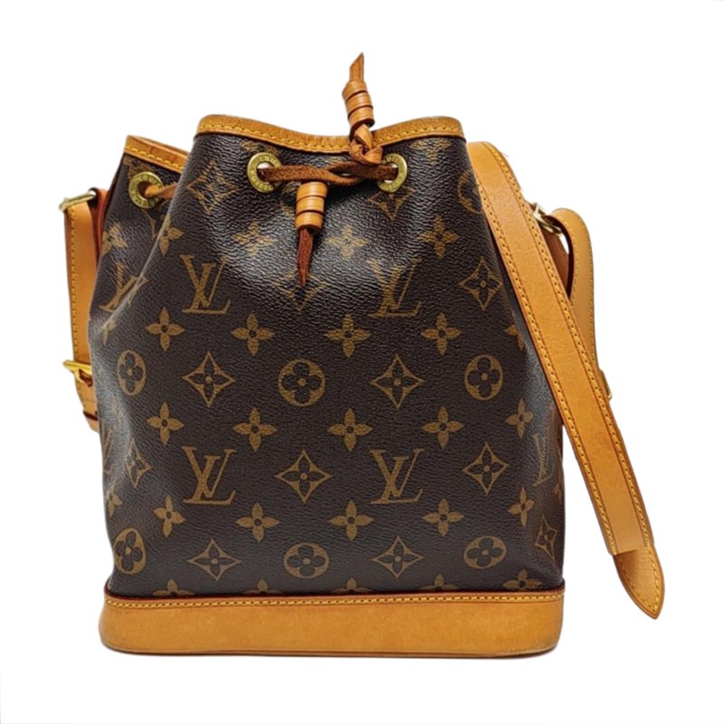 LV路易威登NOÉ BB棕色塗層帆布老花水桶包斜挎包單肩包 金色五金 可拆卸肩帶-0