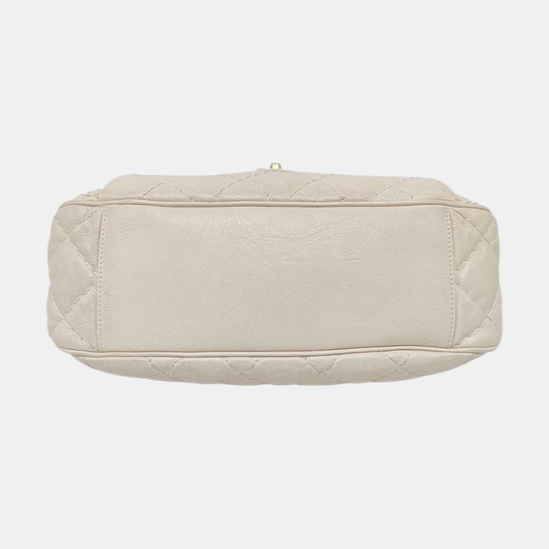 CHANEL CLASSIC FLAP米色牛皮菱格紋縫線斜挎包、單肩包、手提包 金色五金 19開-5