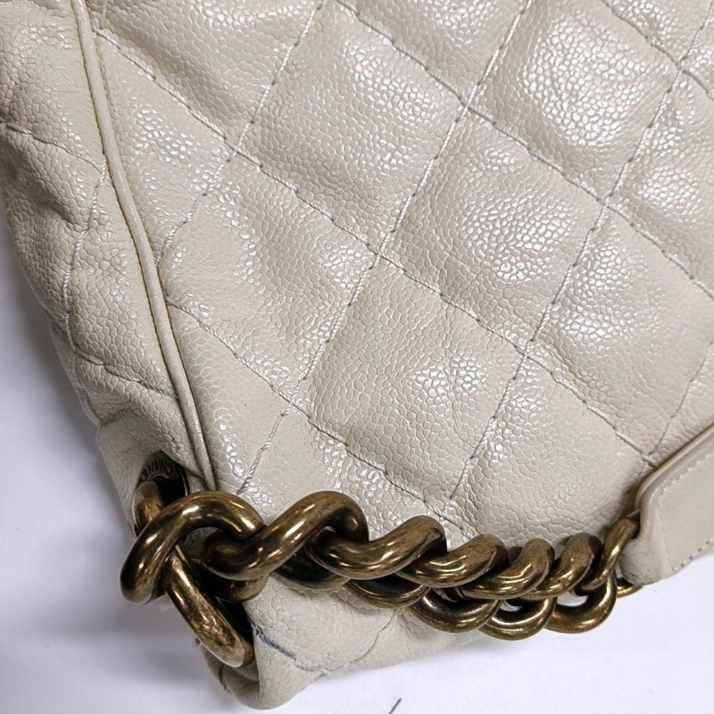 CHANEL CLASSIC FLAP米色牛皮菱格紋縫線斜挎包、單肩包、手提包 金色五金 19開-11