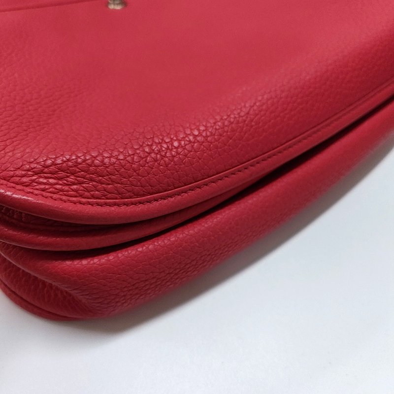 HERMÈS Evelyne PM芍藥紅Clemence牛皮鏤空伊芙琳單肩包斜挎包手拿包 銀色五金 框N刻-11
