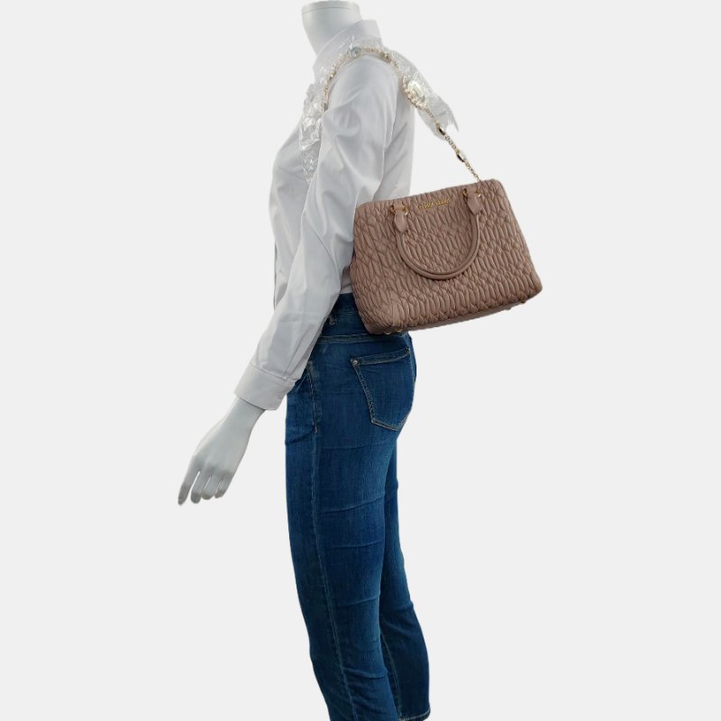 Miu Miu Crystal裸粉色羊皮縫線斜挎包手提包單肩包 銀色五金 2條可拆卸肩帶-1