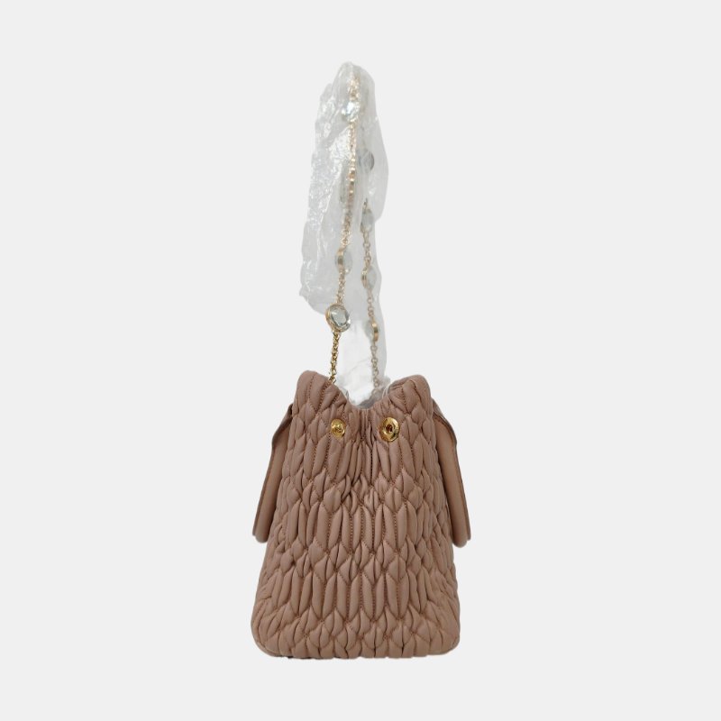 Miu Miu Crystal裸粉色羊皮縫線斜挎包手提包單肩包 銀色五金 2條可拆卸肩帶-2