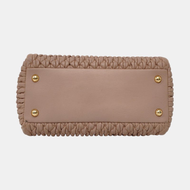 Miu Miu Crystal裸粉色羊皮縫線斜挎包手提包單肩包 銀色五金 2條可拆卸肩帶-5