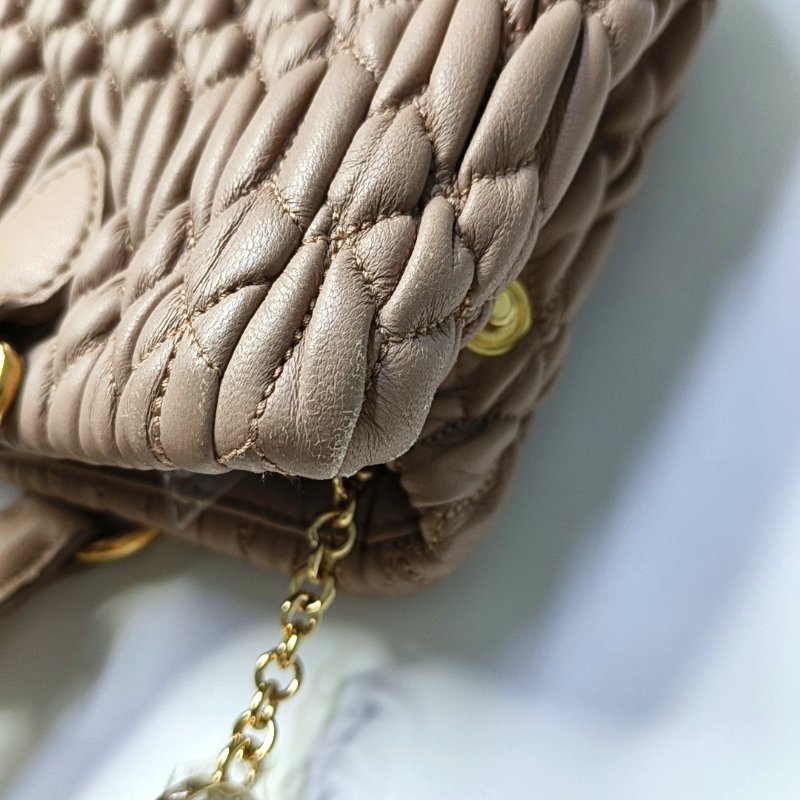 Miu Miu Crystal裸粉色羊皮縫線斜挎包手提包單肩包 銀色五金 2條可拆卸肩帶-12