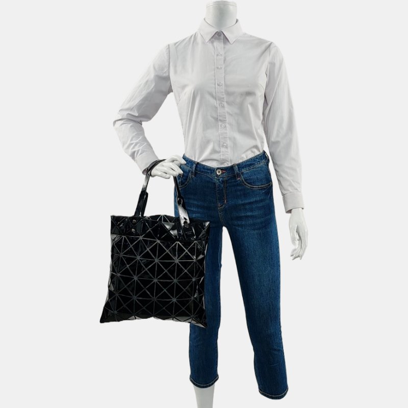 ISSEY MIYAKE三宅一生BAO BAO LUCENT黑色特殊材質幾何包手提包單肩包 黑色五金-1
