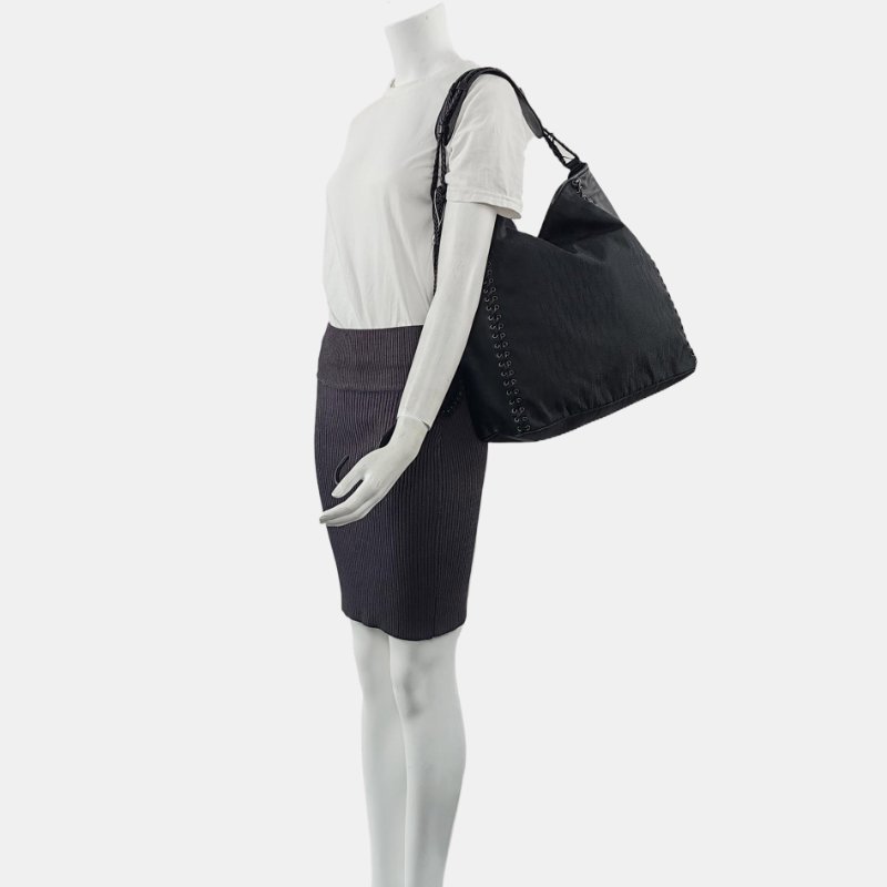 DIOR 托特包 黑色織物老花單肩包手提包 銀色五金-1