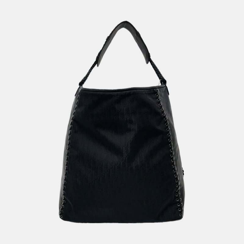 DIOR 托特包 黑色織物老花單肩包手提包 銀色五金-4