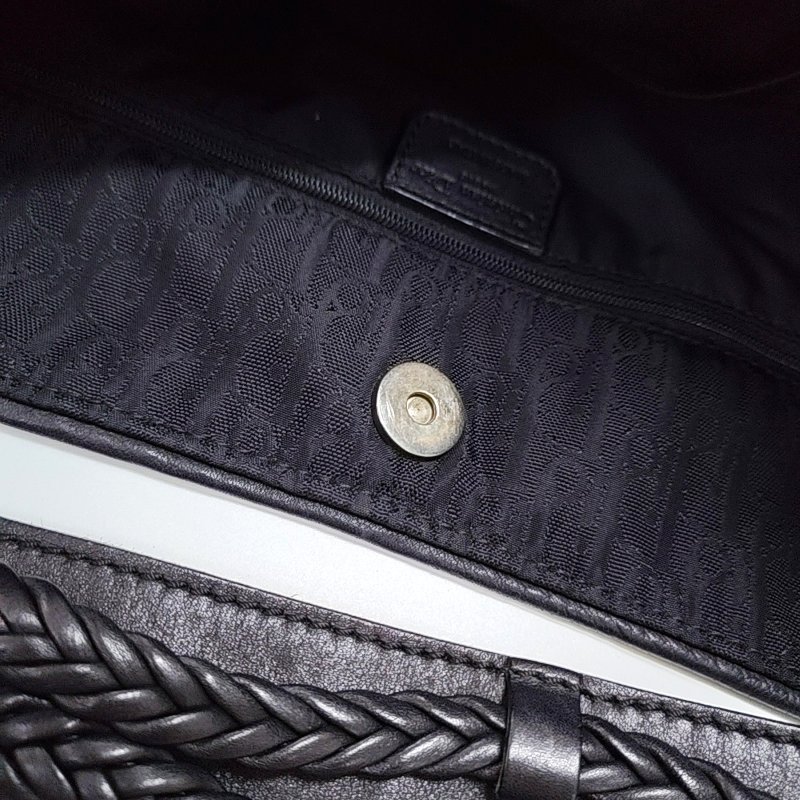 DIOR 托特包 黑色織物老花單肩包手提包 銀色五金-9