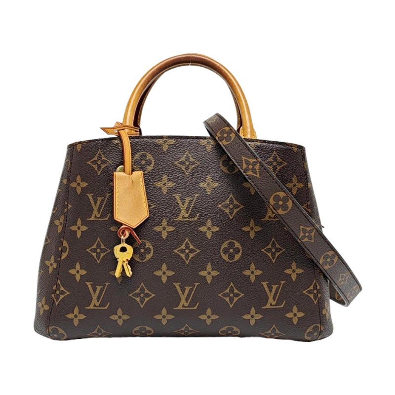LOUIS VUITTON MONTAIGNE BB棕色塗層帆布老花蒙田包單肩包手提包 金色五金 可拆卸肩帶-0