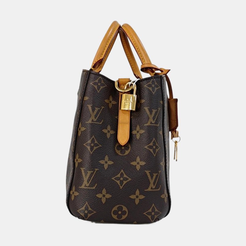 LOUIS VUITTON MONTAIGNE BB棕色塗層帆布老花蒙田包單肩包手提包 金色五金 可拆卸肩帶-3