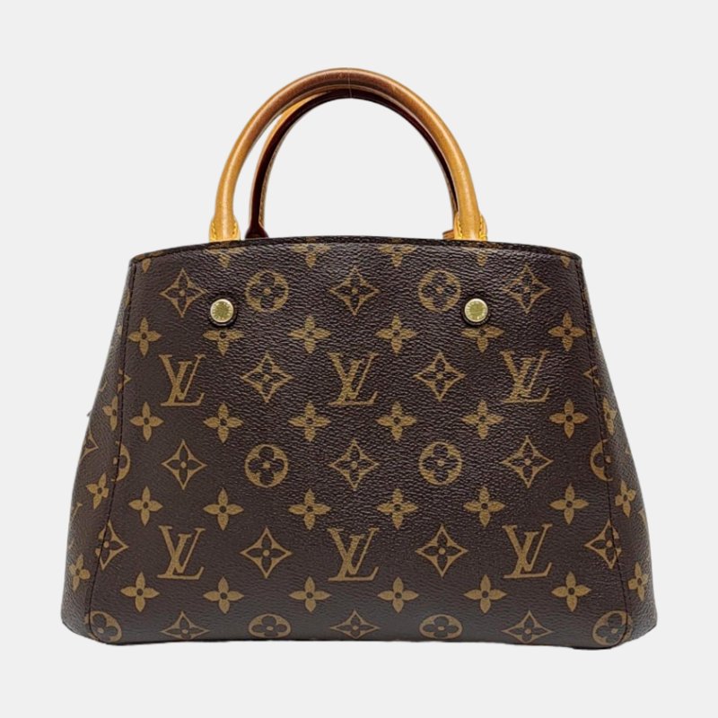 LOUIS VUITTON MONTAIGNE BB棕色塗層帆布老花蒙田包單肩包手提包 金色五金 可拆卸肩帶-4