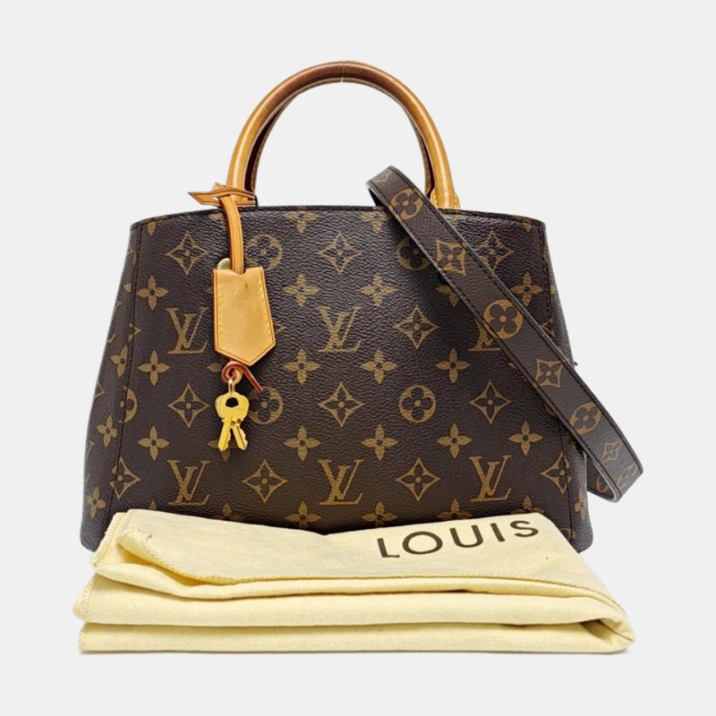 LOUIS VUITTON MONTAIGNE BB棕色塗層帆布老花蒙田包單肩包手提包 金色五金 可拆卸肩帶-7