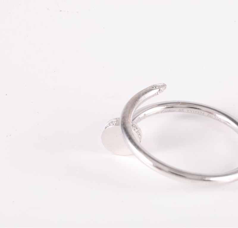 CARTIER(卡地亞) JUSTE UN CLOU 18K金帶鑽 釘子戒指 18K白金/鑽石 55 白金-5
