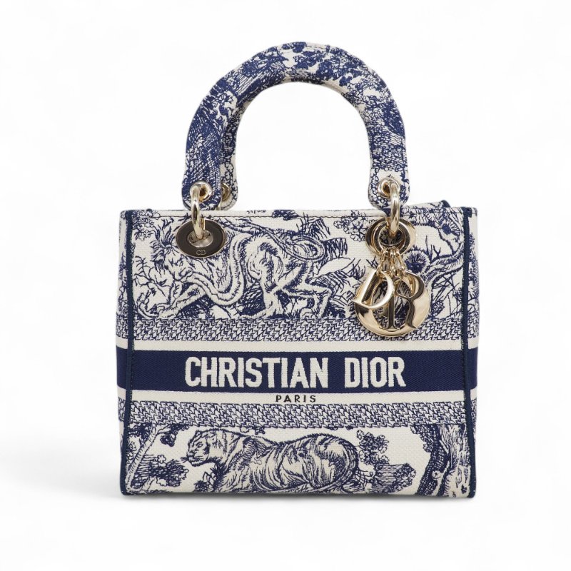 二手 LADY DIOR D-Lite 藍色刺繡 中Size-1