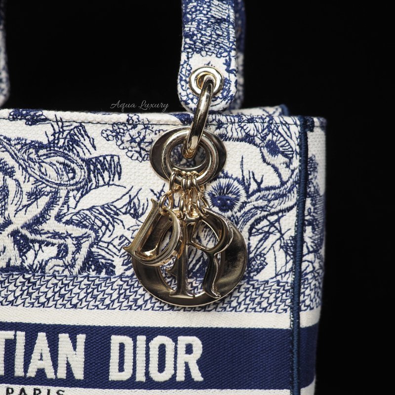 二手 LADY DIOR D-Lite 藍色刺繡 中Size-3