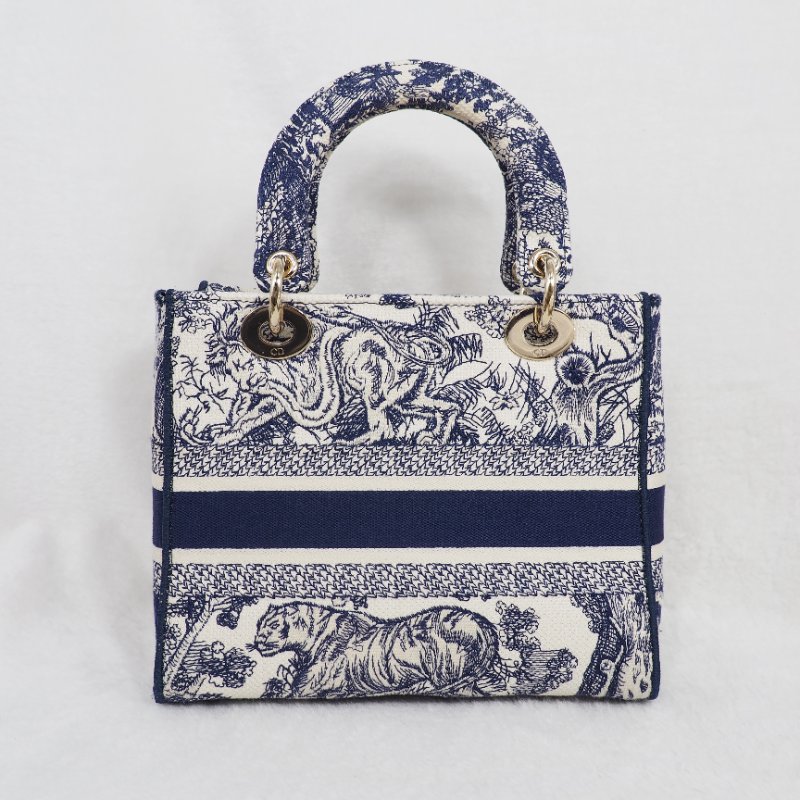二手 LADY DIOR D-Lite 藍色刺繡 中Size-6