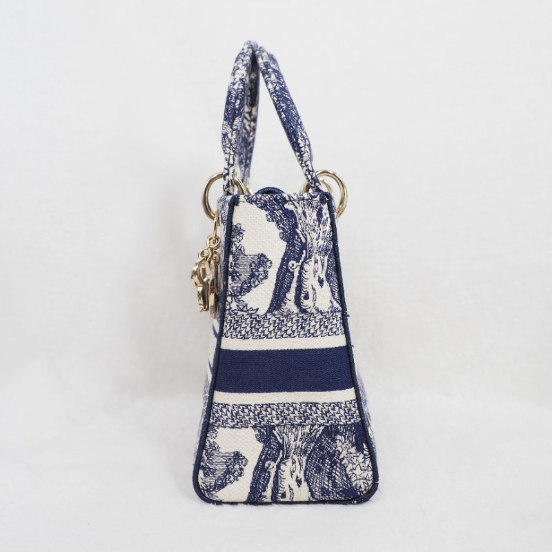 二手 LADY DIOR D-Lite 藍色刺繡 中Size-13