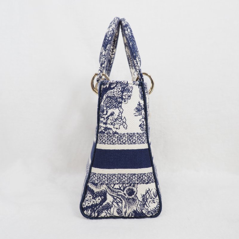 二手 LADY DIOR D-Lite 藍色刺繡 中Size-14