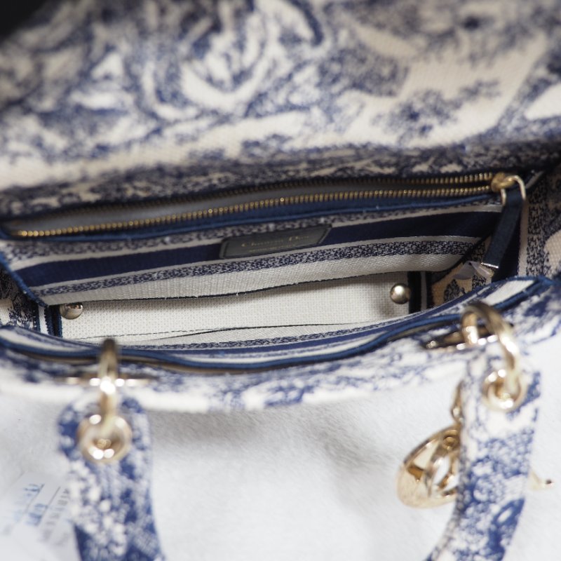 二手 LADY DIOR D-Lite 藍色刺繡 中Size-15