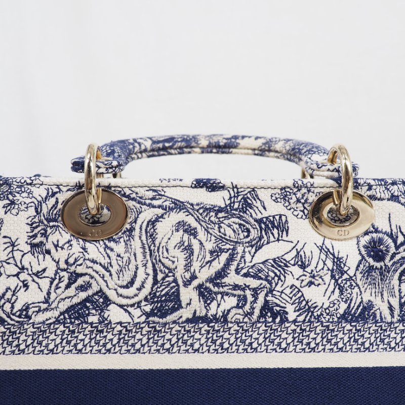 二手 LADY DIOR D-Lite 藍色刺繡 中Size-17