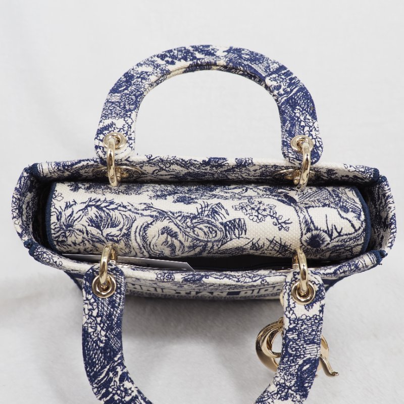 二手 LADY DIOR D-Lite 藍色刺繡 中Size-19