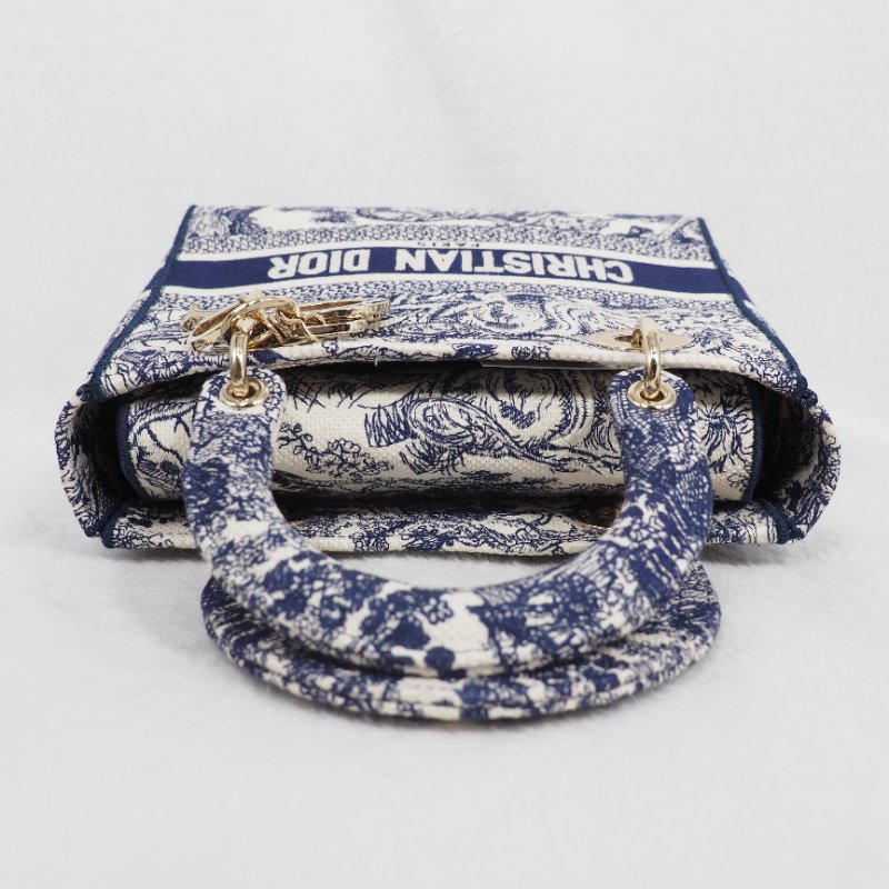 二手 LADY DIOR D-Lite 藍色刺繡 中Size-20