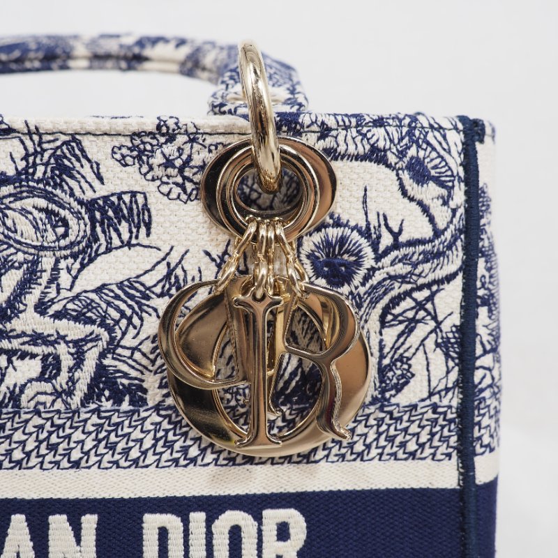 二手 LADY DIOR D-Lite 藍色刺繡 中Size-21