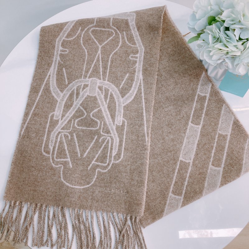 MS0295 Hermes Tete-a-Tete Equestre Scarf 25 x 170cm Taupe x Grege 愛馬仕 圍巾 灰褐色 米色-1