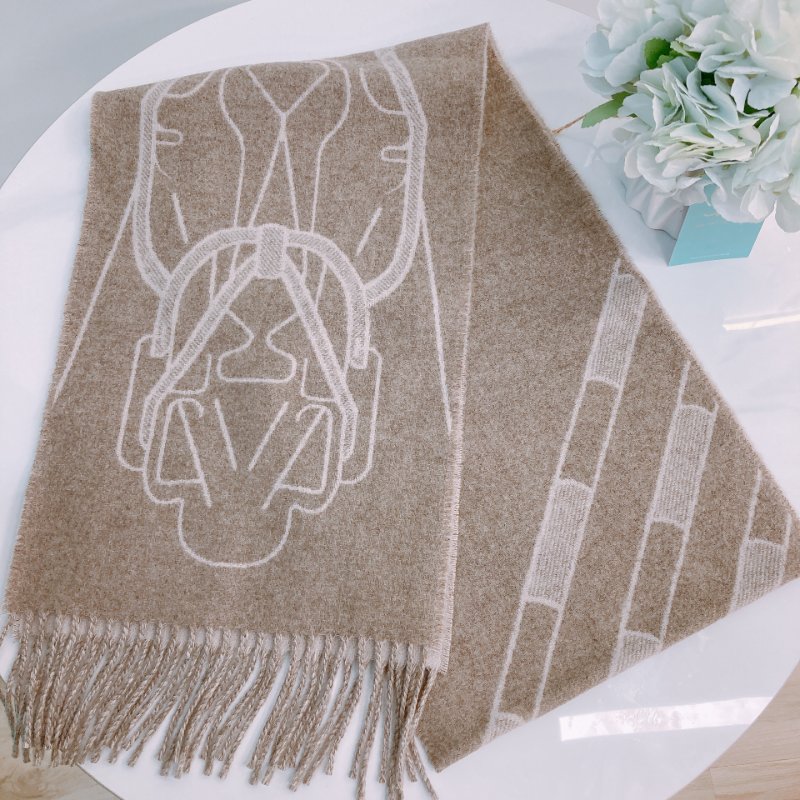 MS0295 Hermes Tete-a-Tete Equestre Scarf 25 x 170cm Taupe x Grege 愛馬仕 圍巾 灰褐色 米色-2