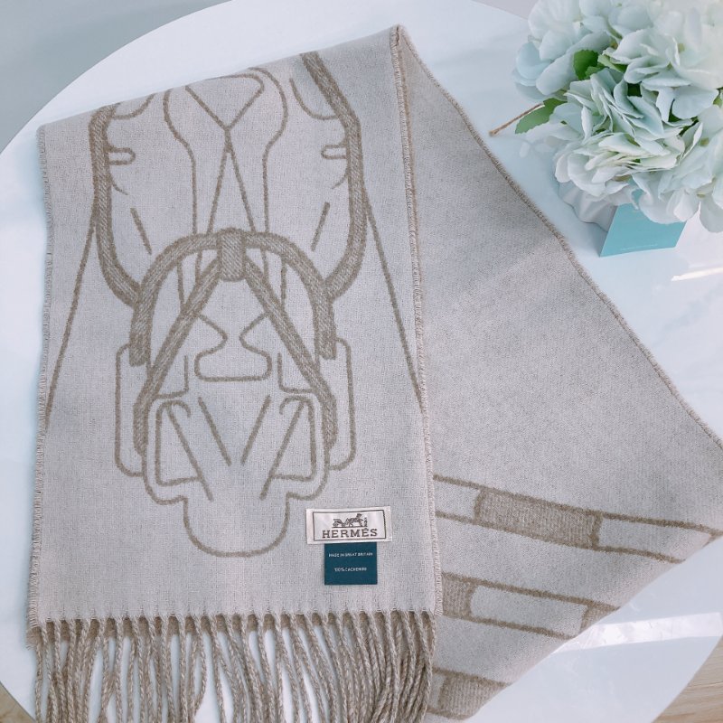 MS0295 Hermes Tete-a-Tete Equestre Scarf 25 x 170cm Taupe x Grege 愛馬仕 圍巾 灰褐色 米色-3