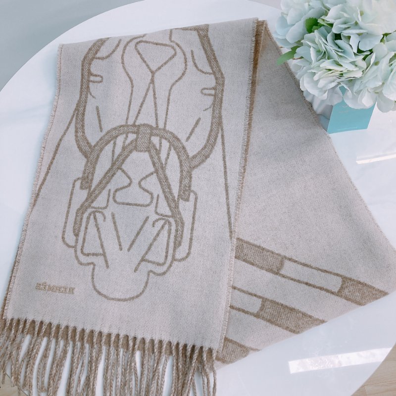 MS0295 Hermes Tete-a-Tete Equestre Scarf 25 x 170cm Taupe x Grege 愛馬仕 圍巾 灰褐色 米色-4