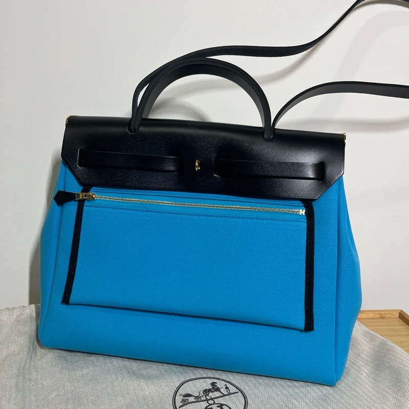 Herbag 31 藍黑拼色金釦 Hermes-3