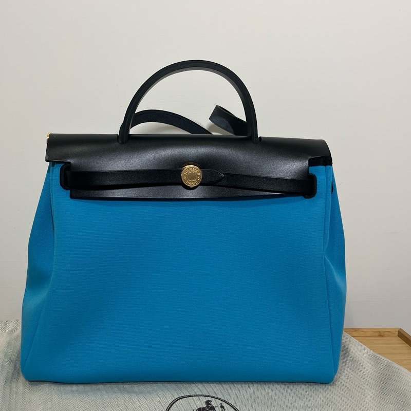Herbag 31 藍黑拼色金釦 Hermes-6
