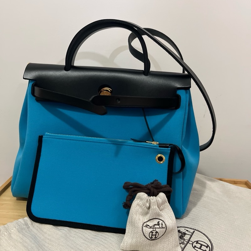 Herbag 31 藍黑拼色金釦 Hermes-16