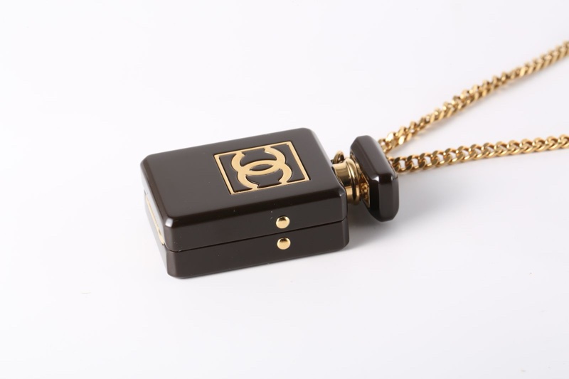 CHANEL(香奈兒) 合金 23A 巧克力亞克力香水瓶 鏡子盒 項鏈-1