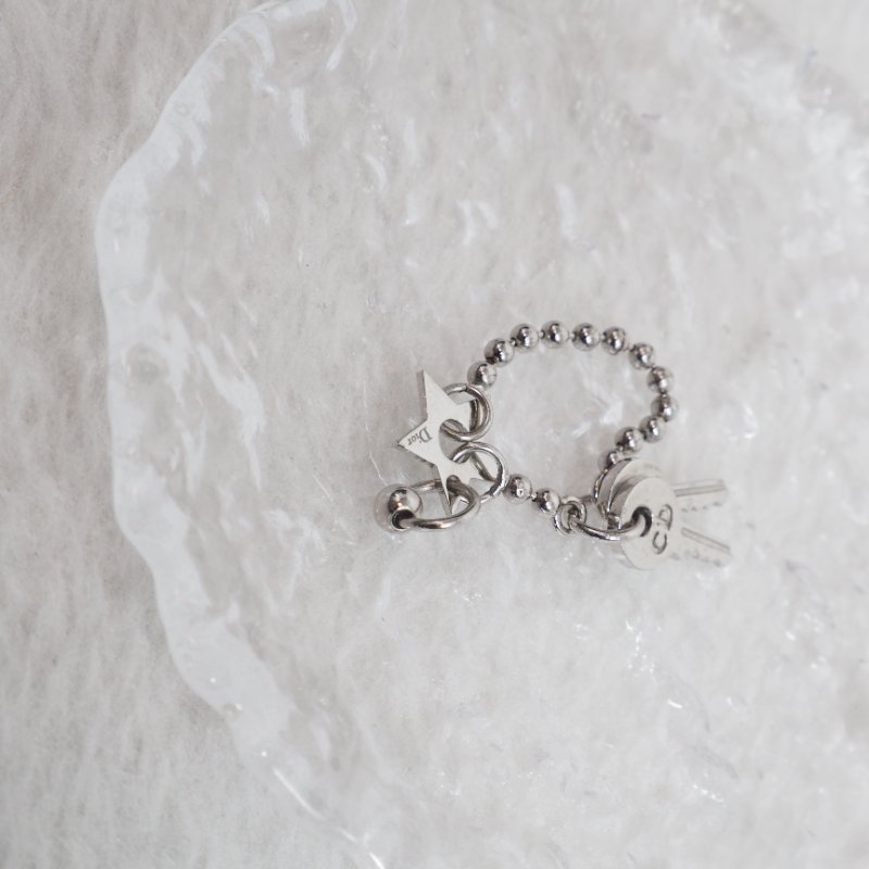 Dior 銀色珠鏈星星戒指-3